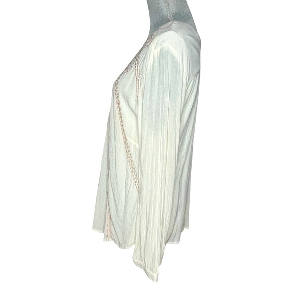 Chico’s Size 2 (12/14) Cream Boho Embroidered Beaded Peasant Top Long Sleeve - Picture 3 of 12